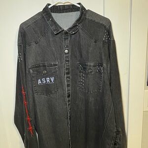ASRV Black Denim Shirt with Red Stitching